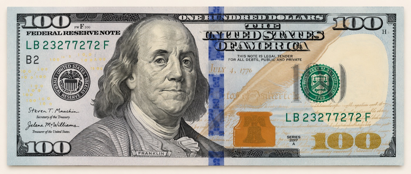 A 100 US dollar note saved in the sample collection